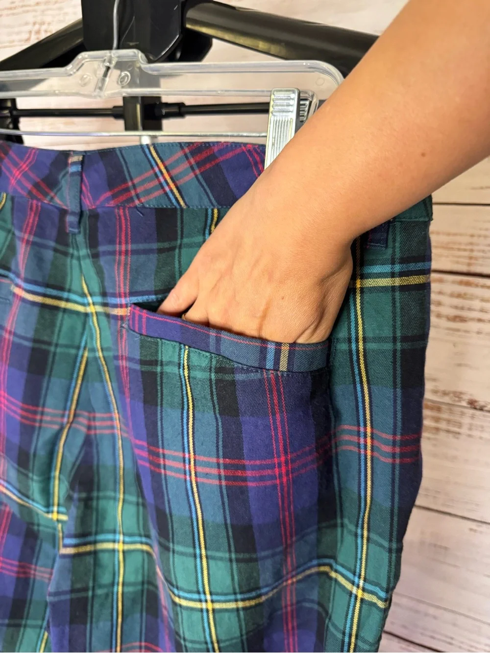 ASOS size 38 men’s Green Blue yellow red Plaid Slim Trousers